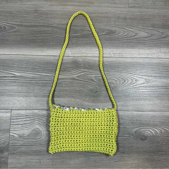 Handmade Crochet Shoulder Bag Green Gray Textured Knit‎ Y2K Artisan Purse - Picture 5 of 5